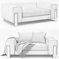 Modern Single Sofa in Gray and White with Striped Pillows Cozy Blankets and Metal Legs