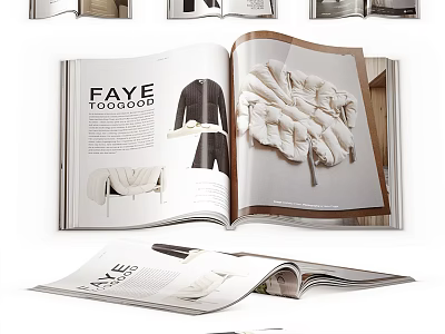 Open fashion magazine pages featuring clothing displays and home decor elements 3d model
