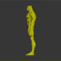 Muscular Man Shirtless Standing Barefoot In Gray Tight Pants Against Gray Background