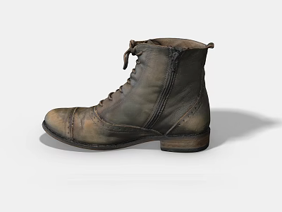 Worn Leather Boots With Laces And Side Zipper Design Vintage Aged Look And Sturdy Heel 3d model