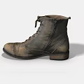 Worn Leather Boots With Laces And Side Zipper Design Vintage Aged Look And Sturdy Heel
