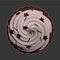 Sweet Cupcake With Pink Paper Liner Swirl White Frosting And Black Star Sprinkles