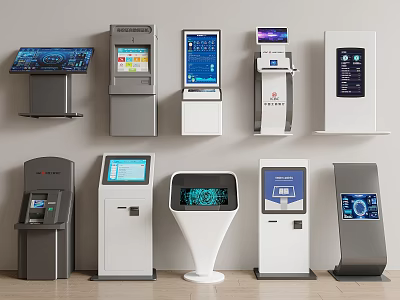 Modern Public Facilities With Digital Self Service Kiosks And Information Displays 3d model