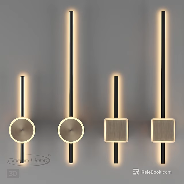 Modern Wall Lights With Round Square Geometric Shapes And Sleek Metal Frame LED Glow 3d model 