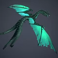 Fantasy Dragon With Green Glowing Tattered Wings Dark Scaled Body In Flying 3D Rendered Pose