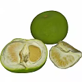 Fresh Green Pomelo Fruit With Peeled Half And Sliced Segment On White Background
