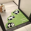 Green Shaped Rug With Cute Panda Pattern Lovely Panda Text And Small Flowers For Entrance