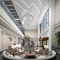 Elegant Modern Office Lobby Front Desk Reception With Chandelier Staircase And Marble Floor