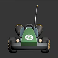 Green Gray Agricultural Equipment With Blue Seat Yellow Wheels Exhaust Pipes And Small Flag