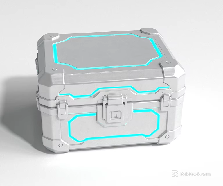 Futuristic Silver Equipment Case With Blue Glowing Accent Lines And Secure Lock 3d model 