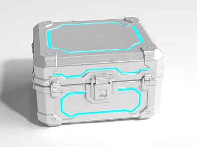 Futuristic Silver Equipment Case With Blue Glowing Accent Lines And Secure Lock 3d model