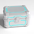 Futuristic Silver Equipment Case With Blue Glowing Accent Lines And Secure Lock