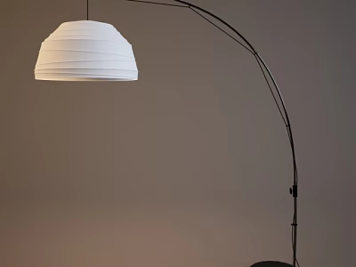 Modern Minimalist Floor Lamp With White Lampshade And Black Curved Arm On Light Brown Wall 3d model
