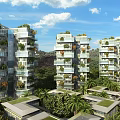 Modern Detached Villa Exterior With Lush Greenery Covered Balconies And Garden