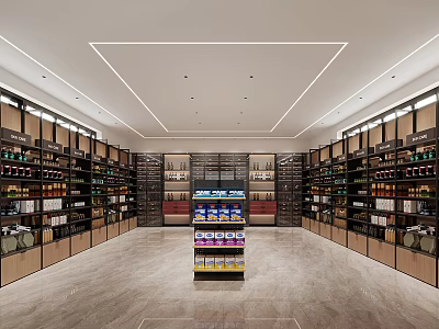 Modern Store Interior Featuring Shelves With Products Central Display Rack And Marble Floor 3d model