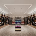 Modern Store Interior Featuring Shelves With Products Central Display Rack And Marble Floor