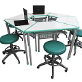 Modern Conference Table Setup With White Tabletop Green Chairs And Laptops 3d model