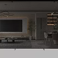 Modern guest restaurant sofa chandelier dining table and chair combination 3d model