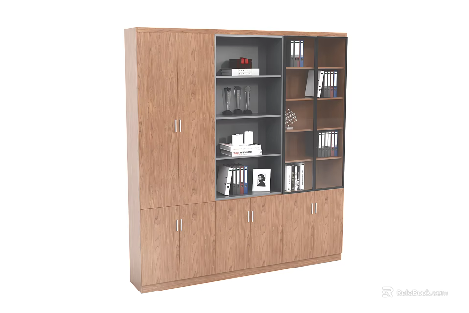 School Modern Wooden Storage Cabinet With Glass Doors And Shelves For Books 3d model 