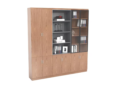 School Modern Wooden Storage Cabinet With Glass Doors And Shelves For Books 3d model