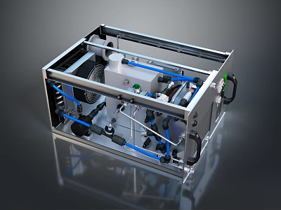 Detailed Computer Internal Hardware Structure With Blue Cables Frame And Components 3d model