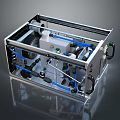 Detailed Computer Internal Hardware Structure With Blue Cables Frame And Components