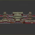 Traditional Ancient Architecture Complex Courtyard Layout With Pagoda Towers And Red Gray Roofs
