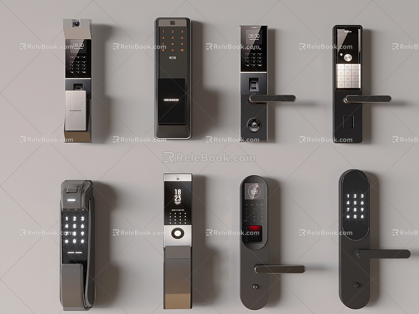 Smart door lock electronic lock door handle door lock hardware fingerprint password lock anti-theft lock 3d model