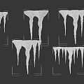 Various Icicles In Different Shapes Hanging On Dark Reflective Background
