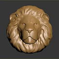 Detailed Golden Lion Head Sculpture With Glossy Metallic Surface On Dark Background And Reflection
