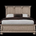 Vintage Wooden Double Bed With Carved Headboard White Sheets Dark Pillow And Blanket