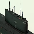 Modern Dark Colored Submarine With Tower Structure And Propeller Design 3d model