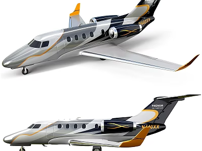 Sleek Private Jet Exterior With Silver Black And Orange Accent Design 3d model