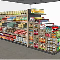 Retail Display Shelves Stocked With Various Beverages And Snacks In Store