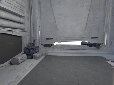 Gray Industrial Interior With Large Pipes Control Console And Spacious Area 3d model