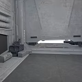 Gray Industrial Interior With Large Pipes Control Console And Spacious Area