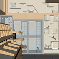 Cat Themed Mall Shop With Glass Cages Wooden Shelves And Play Areas
