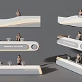 Modern Reception Desk with Curved Design Welcome Sign and Person Standing