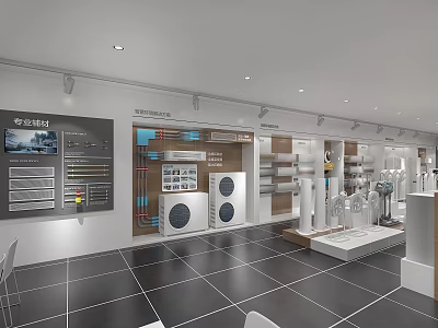 Modern Specialty Store Interior With Bright Lighting Appliance Displays And Shelves 3d model