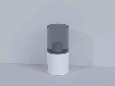 Stylish Cylindrical Perfume Cosmetics Bottle With Grey White Design And Transparent Cap On Light Background 3d model