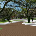 Residential Landscape with Lush Trees and Community Outdoor Activity Space