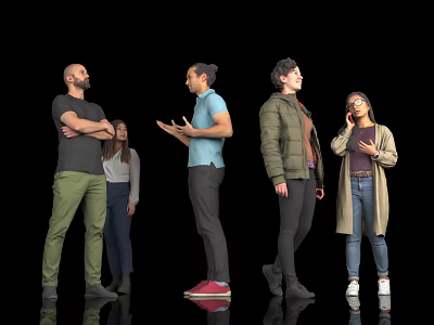 Group of Diverse People Standing Together With Different Casual Outfits on Black Background 3d model