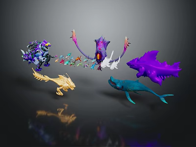 Vibrant Colorful Game Movie Fantasy Characters With Various Mythical Creature Forms 3d model