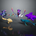 Vibrant Colorful Game Movie Fantasy Characters With Various Mythical Creature Forms