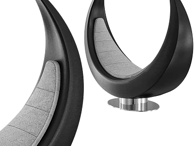 Modern Unique Shape Sofa With Curved Black Leather Frame Gray Fabric Cushion And Metal Base 3d model