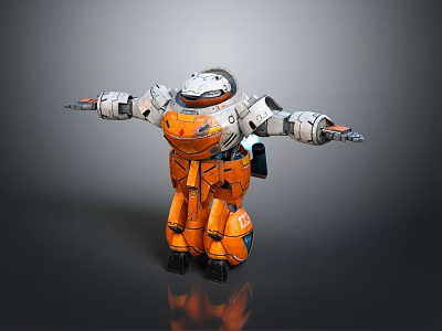 Intelligent Robot With Orange And White Design Extended Arms Sci-Fi Metal Structure 3d model