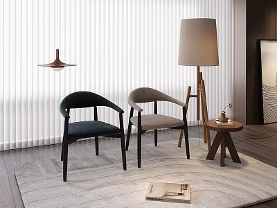 Modern Single Chairs In Dark And Light Upholstery With Floor Lamp Side Table Area Rug 3d model