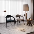 Modern Single Chairs In Dark And Light Upholstery With Floor Lamp Side Table Area Rug