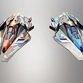 Futuristic Detailed Cosmic Spacecraft With Two Sleek Aerodynamic Orange And Blue Designs
