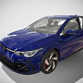 Blue Modern Hatchback Car With Alloy Wheels Front Grille And Headlights 3d model